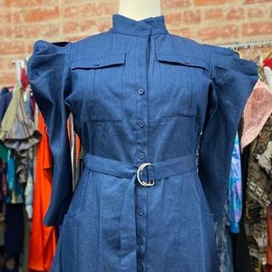 Buxom  Curvy NWT 1x Denim Dress w/ Dramatic Shoulders